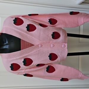 SWEET SOCIETY Pink Strawberry Cardigan Sweater  - S